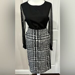Anne Klein black/white midi pencil skirt with pockets size 8